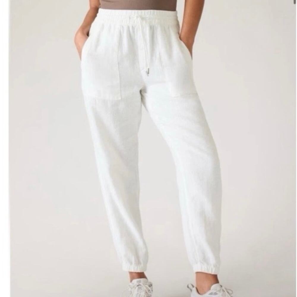 Athleta Retreat Linen Jogger Pants White 100% Linen Drawstring Women’s Size 6